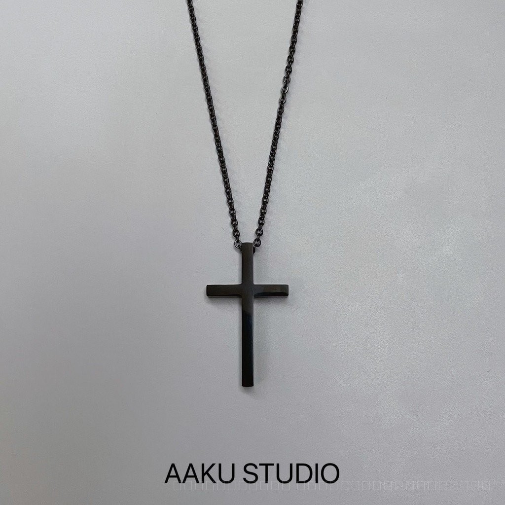 สร้อยคอ Simple Cross ไทเทเนียมเหล็ก อินเทรนด์สำหรับผู้ชาย เข้าได้กับทุกชุด