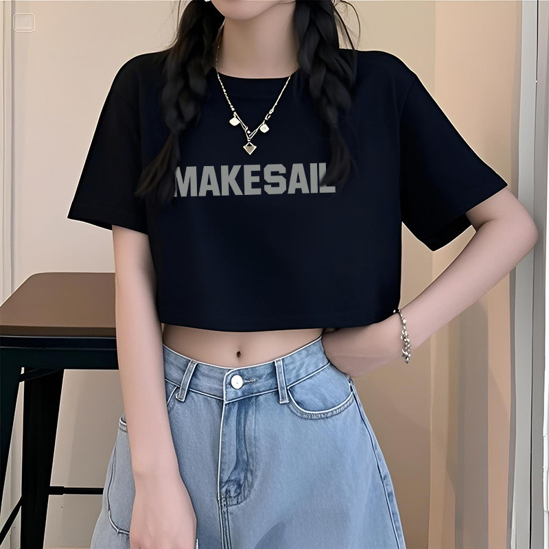 เสื้อยืดครอปสั้นผู้หญิงสไตล์เกาหลี เหมาะสำหรับฤดูร้อน