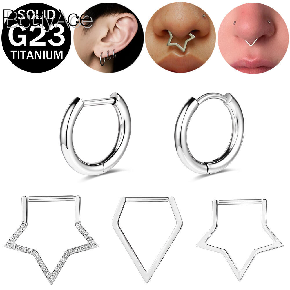 Bodyace G23 ต่างหูไทเทเนียม 1 Pc 16G/18G แหวนจมูกคริสตัลหูเจาะ Helix ต่างหู Star Septum แหวนสามเหลี่ยมจมูก Clicker