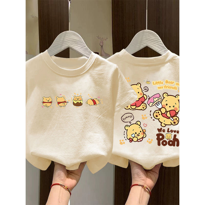 aimer เสื้อยืด riley เสื้อยืด เสื้อยืด Winnie the Pooh Letter ผ้าฝ้ายแท้ แขนสั้น สำหรับทุกโอกาส ใส่ไ