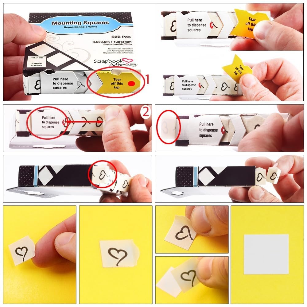 SCRAPBOOK ADHESIVES BY กาวสมุดภาพ 3 ลิตรโดยสี่เหลี่ยมยึดถาวรแบบ 3 ลิตร, 1/2 นิ้ว x 1/2 นิ้ว, 500pk, 