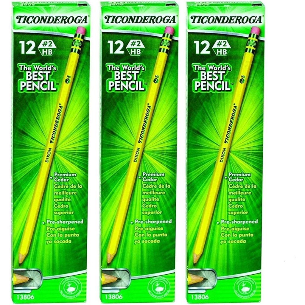 Dixon Ticonderoga Wood-Cased 2 HB Pencils, Pre-Sharped, Box 12 ชิ้น, (แพ็ค 3 ชิ้น) GVWH