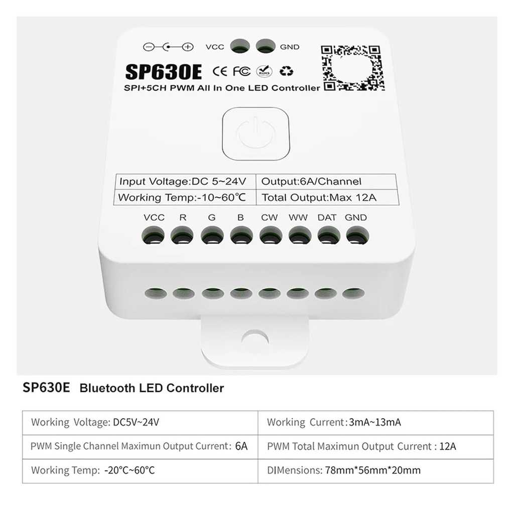 SP630E 5-in-1 LED Controller SPI PWM 5050 3528 FCOB DIM/CCT/RGB/RGBW/RGBCCT 2.4G รีโมทคอนโทรลหน้าจอส