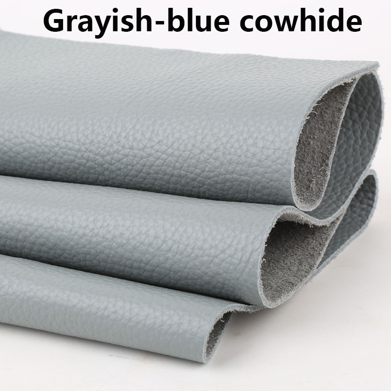 Grey blue top layer cowhide, lychee patterned genuine leather, 1.5mm thick soft cowhide, grey sofa s