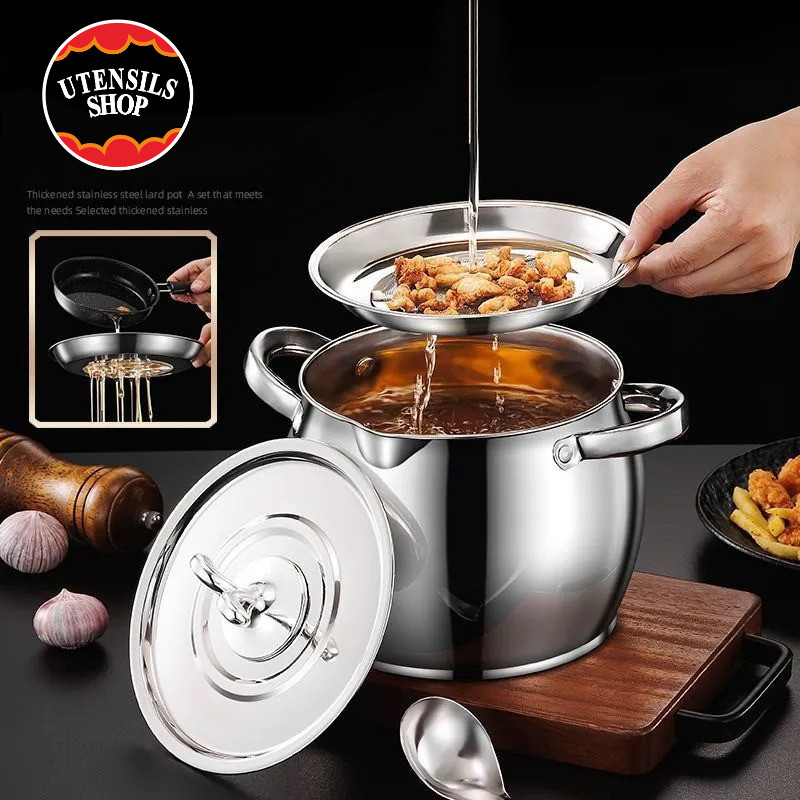 UTENSILS หม้อกรองน้ำมัน S/M/L หม้อกรองน้ำมันสแตนเลส หม้อกรองน้ำมันพืชและน้ำมันหมู หม้อกรองน้ำมันสแตนเลส แบบหนา ทนต่อควา