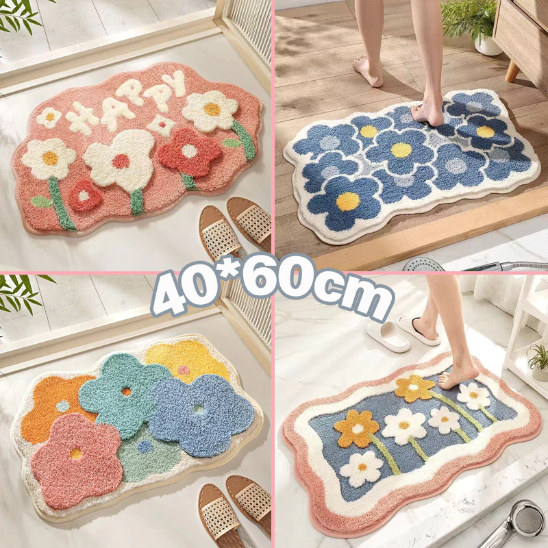 COD พรมเช็ดเท้า พรมปูพื้น พรมขนแคชเทียร์เทียม 40*60cm ดูดซับน้ำได้ดี นิ่มสบาย กันลื่น ลายการ์ตูน พรมขนสั้น