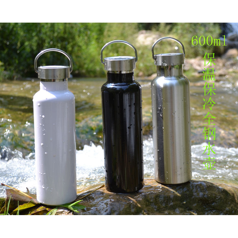 0.6L สแตนเลสขวดน้ํากีฬา Mountaineering กลางแจ้งฉนวนกันความร้อนขวดน้ํา Self-Driving Tour Leak-Proof อ