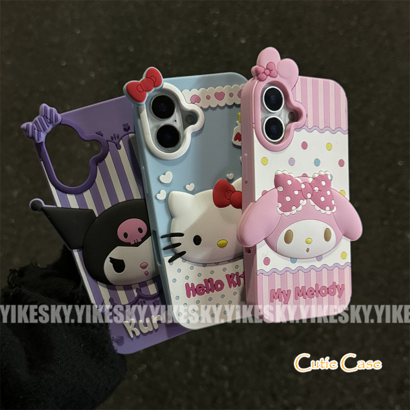 Untitled สามมิติน่ารัก KT Cat Melody Kuromi เคสโทรศัพท์การ์ตูนน่ารักเหมาะสําหรับ iPhone 11/12/13/14/15/16/pro/max/plus/promax