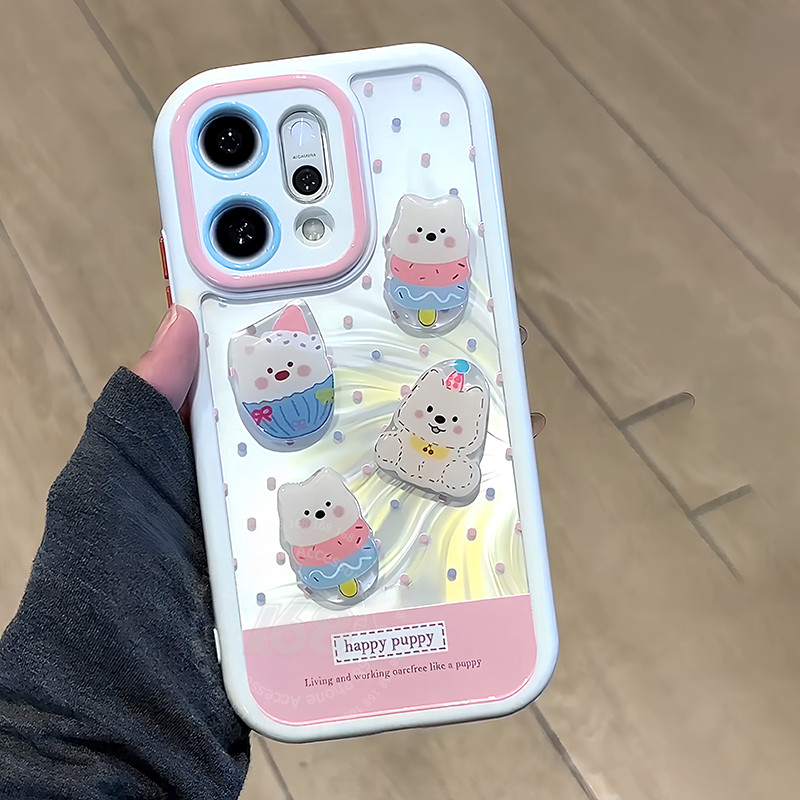 เคส OPPO Reno 14 13 5G เคส OPPO Reno 13 14 Pro 5G Case เคสโทรศัพท์น่ารักลายการ์ตูนสุนัขลูกสุนัขใสกันกระแทกพร้อมที่ป้องกันกล้อง เคสหลังกิ๊ฟเก๋ทำเอง