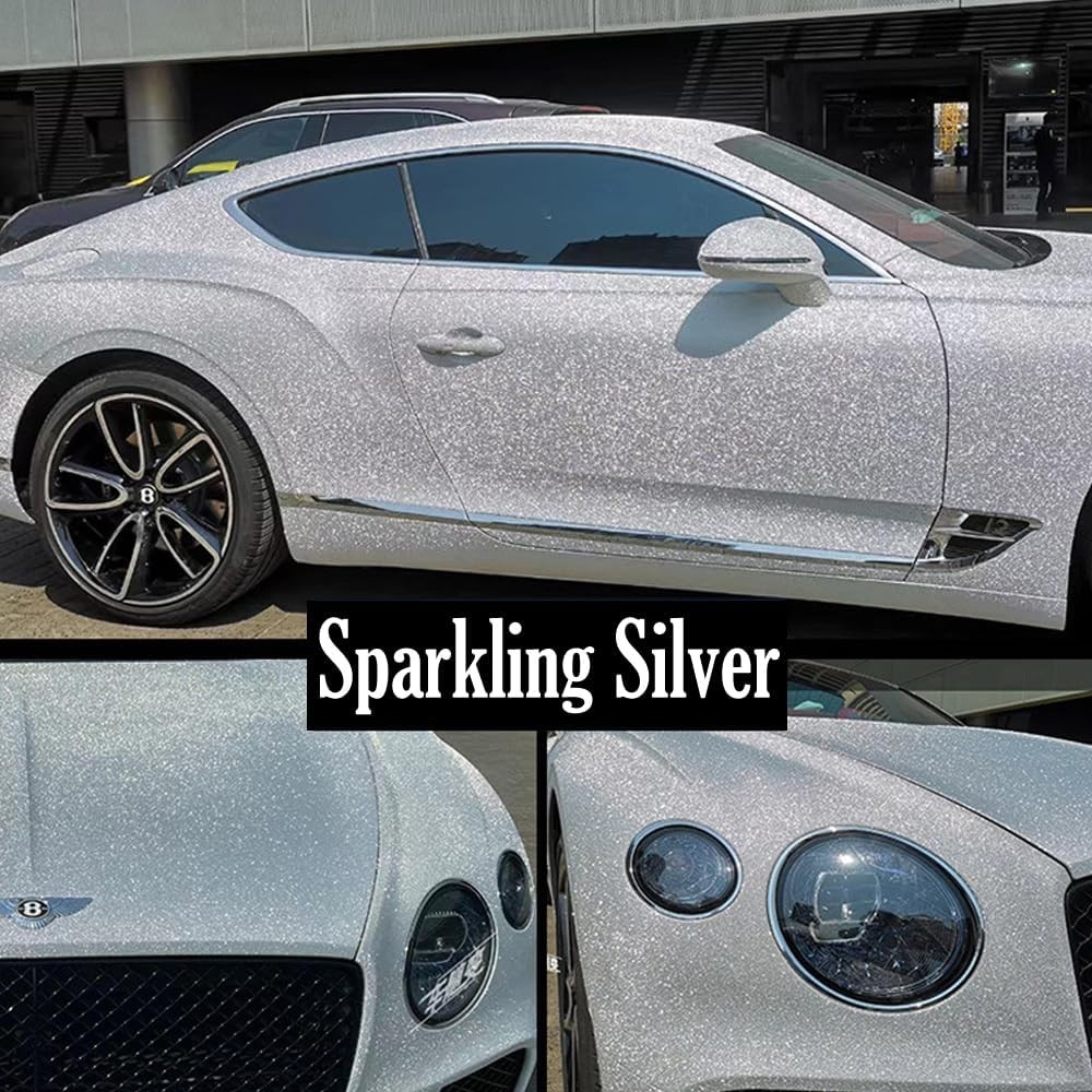 Sparkling Silver Car Vinyl Wrap Roll Glitter Diamond Silver Self กาวสติกเกอร์ไวนิล DIY ฟิล์มสําหรับต