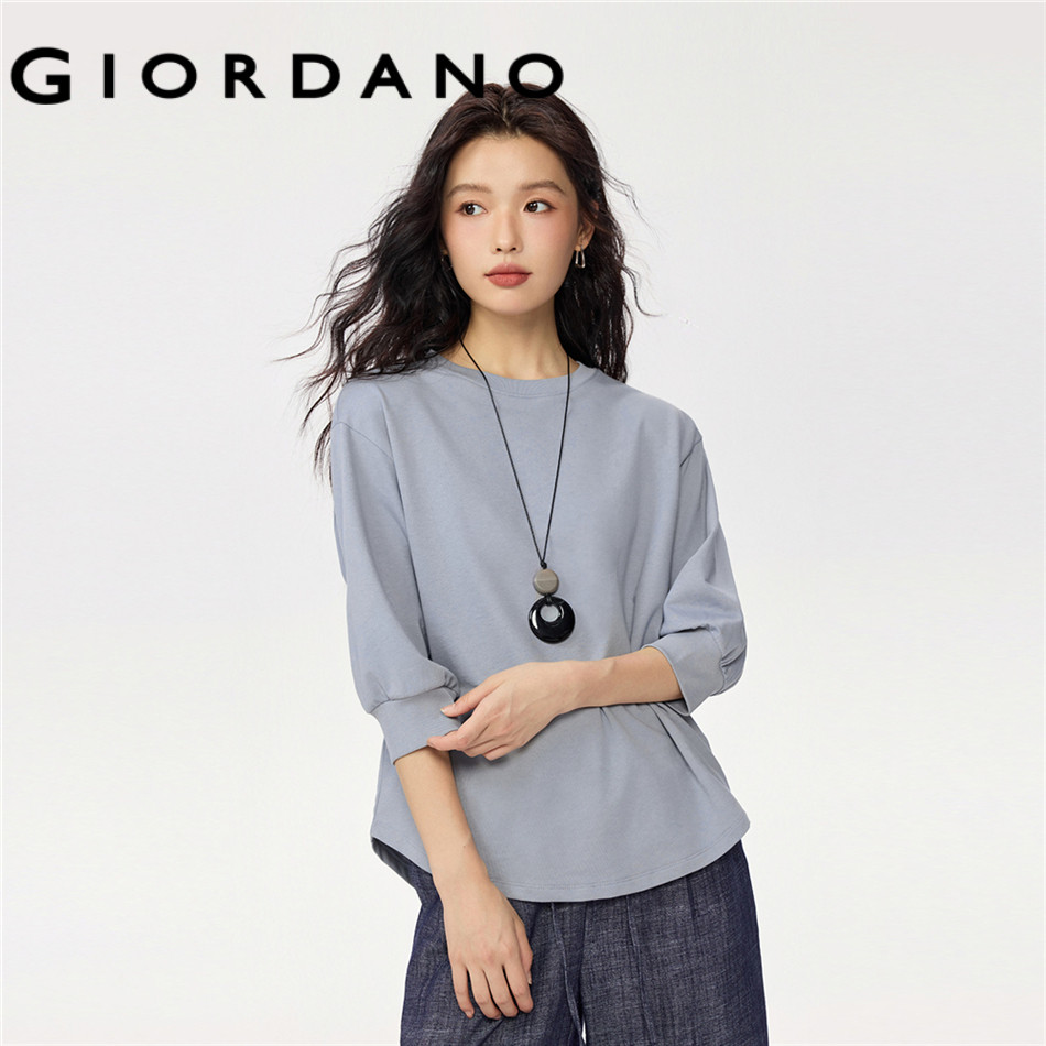GIORDANO WOMEN 100% Cotton 3/4 sleeve curved hem sweat tee 05325791
