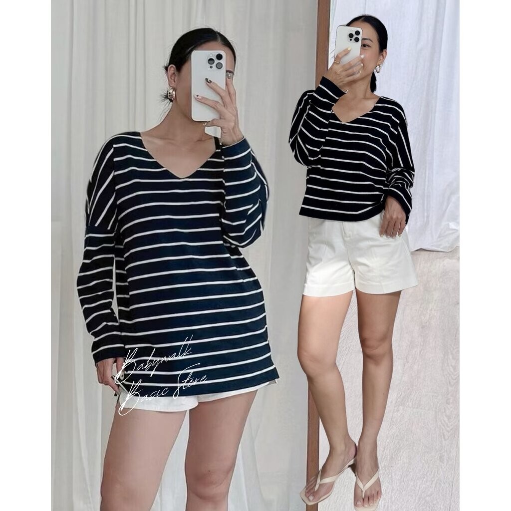 Candy VNECK ลายริ้วตัวใหม่ มินิมอล มินิใจเว่อคุณแม่ มีให้เลือกแบบสั้น กะ แบบยาว ทรง Oversize ผอมได้ อวบได้