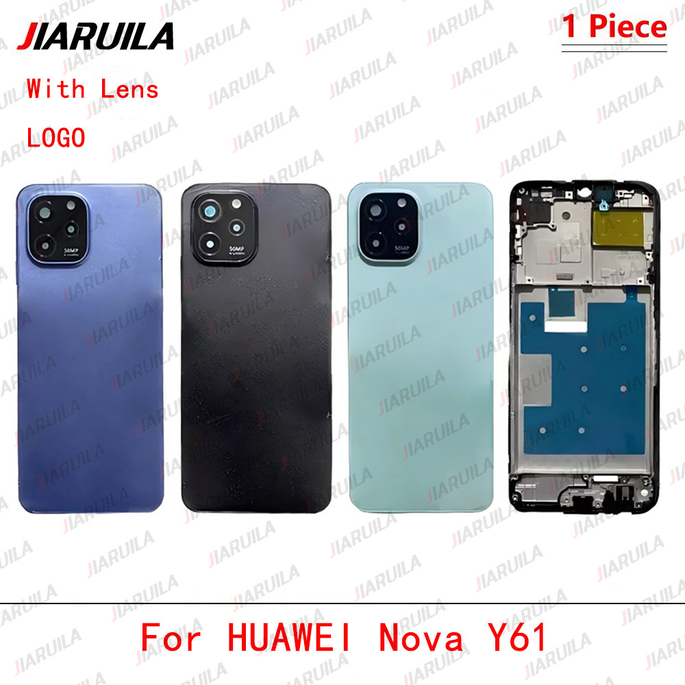 สําหรับHUAWEI Nova Y61 กรอบLCDฝาหลังกระจกแบตเตอรี่อะไหล่เปลี่ยนประตูพร้อมเลนส์+LOGO