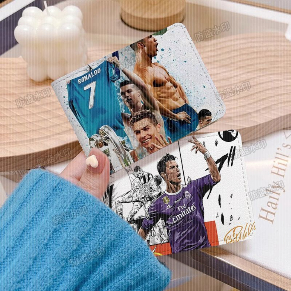 การ์ตูนฟุตบอล Ronaldo High-Definition พิมพ์หนัง Four-Slot ผู้ถือบัตรสําหรับใบอนุญาตขับรถ Bank Card I