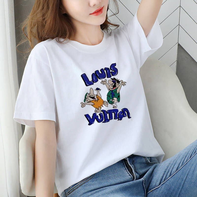 2025 นักเรียนเกาหลีรุ่นตัวอักษรสีขาวผู้หญิงใหม่สไตล์เสื้อยืดลําลองใหม่เสื้อยืดแขนสั้นกีฬาขนาดใหญ่พิม