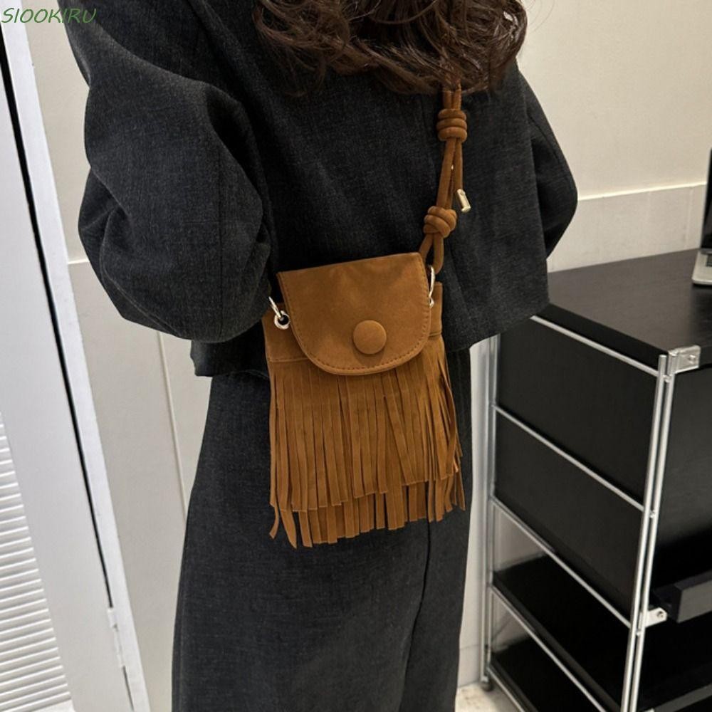 SIOOKIRU Bohemian Fringed Crossbody Bag, Nylon Ethnic Style Bohemian Shoulder Bag, Elegant Square Ba