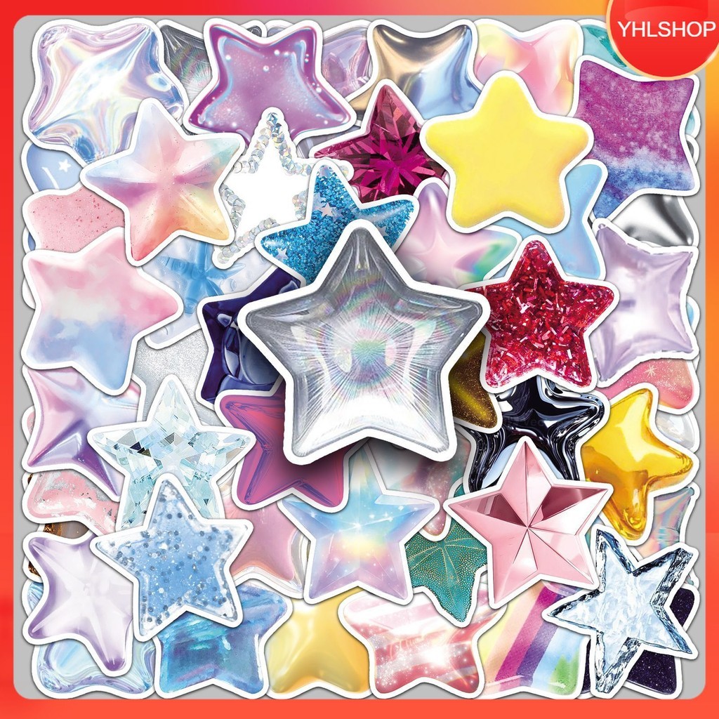 🍁ส่งจากไทย🍁 50แบบ Sticker รูปดาว ธีม โฮลาแกรม แวววาวสีรุ้ง Star Theme holographic iridescent finish