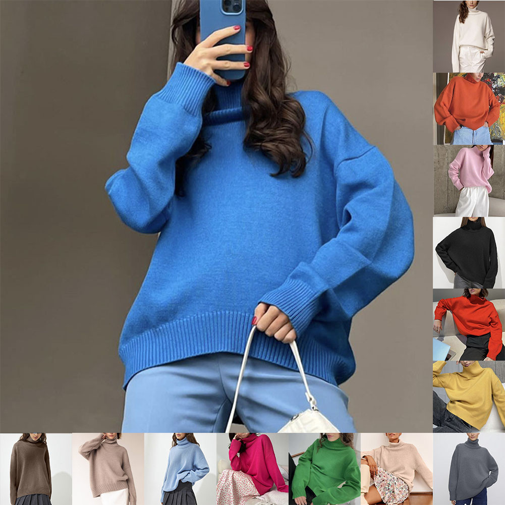 [LMS] ผู้หญิงแข็งหนาเสื้อกันหนาวคอเต่าอบอุ่นหลวมถักคอสูงเสื้อสวมหัวด้านใน