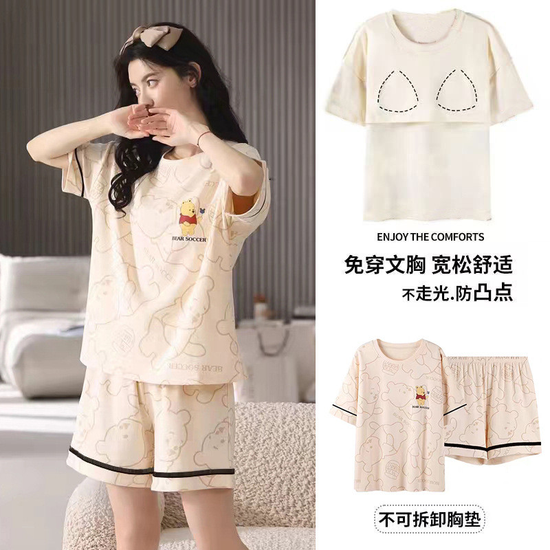 ชุดนอนผู้หญิง แขนสั้น ผ้าฝ้ายAnti-Bump พร้อมกางเกงขาสั้น jz919sy