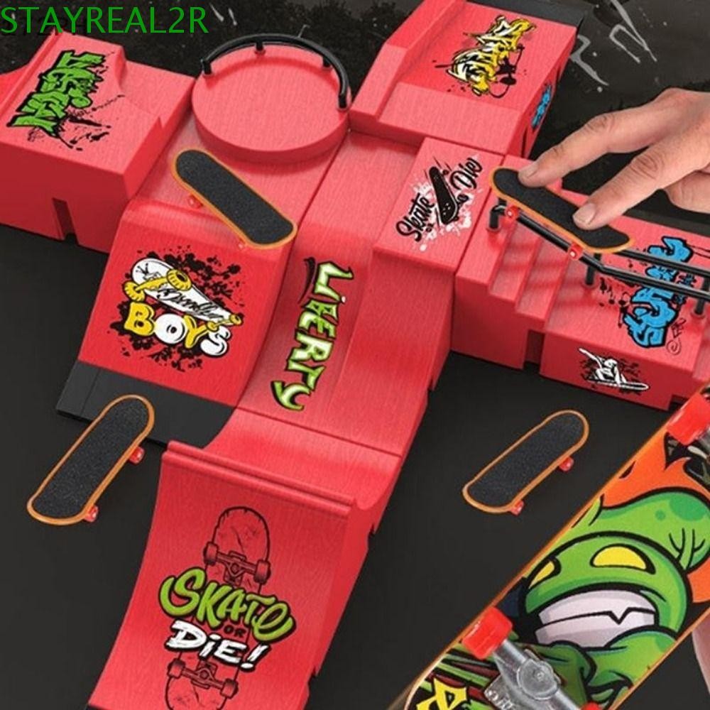 STAYREAL2R ชุดสเก็ตบอร์ดปลายนิ้ว, Park Site Step Ramp นิ้วกีฬาของเล่น,แปลกตลกฉาก Props Railings Slop