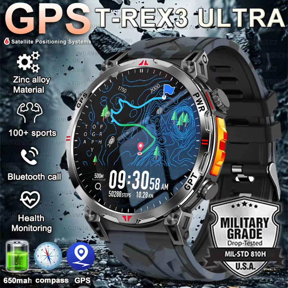 2025 ขายดีที่สุดทหาร AMOLED HD SmartWatch GPS Compass 3ATM กลยุทธ์กันน้ำ 170 + กีฬา BT โทร SmartWatc