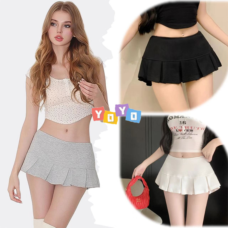 YOYO พร้อมส่ง กระโปรงพลีตสั้น มีซับในเอวต่ำ สำหรับนักศึกษา ไปเที่ยว Y2K เซ็กซี่แฟชั่นผู้หญิง mini skirt กระโปรงทรงเอ