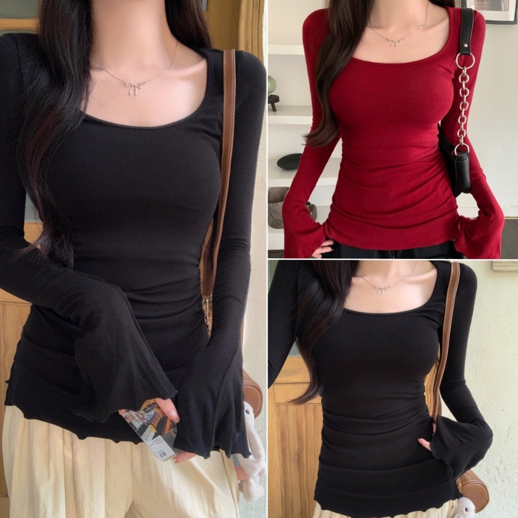 Hotgirl  พร้อมส่งจากกทม เสื้อครอปแขนยาวเซ็กซี่ สไตล์ยุโรปและอเมริกา ทรงเข้ารูป