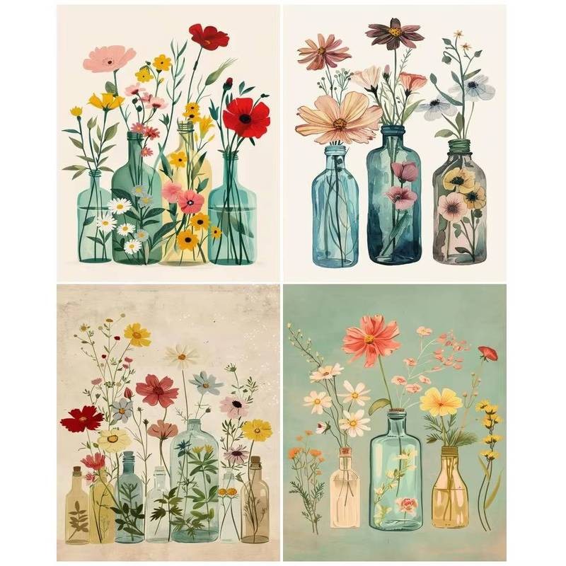 โมเดิร์นเรียบง่าย ภาพวาดดอกไม้ ตกแต่งผนัง ห้องนั่งเล่น ห้องนอน ภาพตกแต่งบ้าน