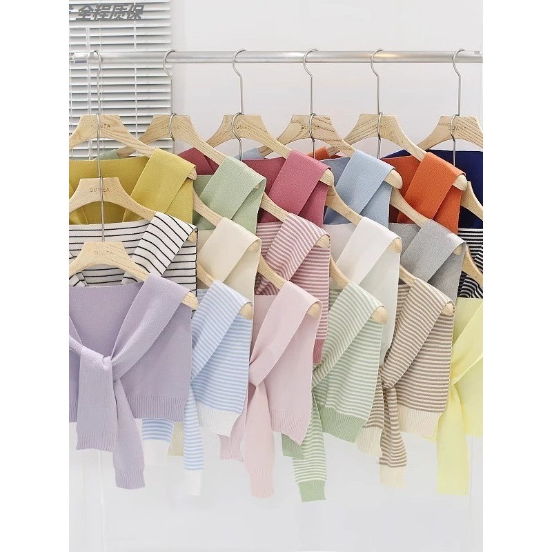 ลายถักผ้าคลุมไหล่เสื้อจับคู่ฤดูใบไม้ร่วงผู้หญิงเสื้อยืดคอป้องกันผ้าไหมน้ําแข็งบางขนาดเล็กเช็ดเสื้อสว