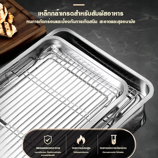 ถาดสแตนเลส พร้อมตะแกรงกรอง ถาดใส่อาหาร ถาดใส่ขนม ถาดเสิร์ฟ เหมาะสำหรับ อาหารทอดและขนมทุกประเภท 2 ขนาดก้นลึก