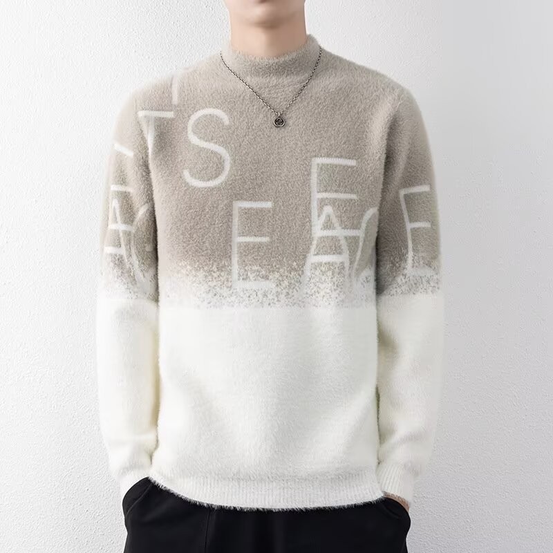 COD 2025 One-piece Fleece Sweater Men Autumn Winter Thickened Trendy Half Turtleneck Knitted Sweater