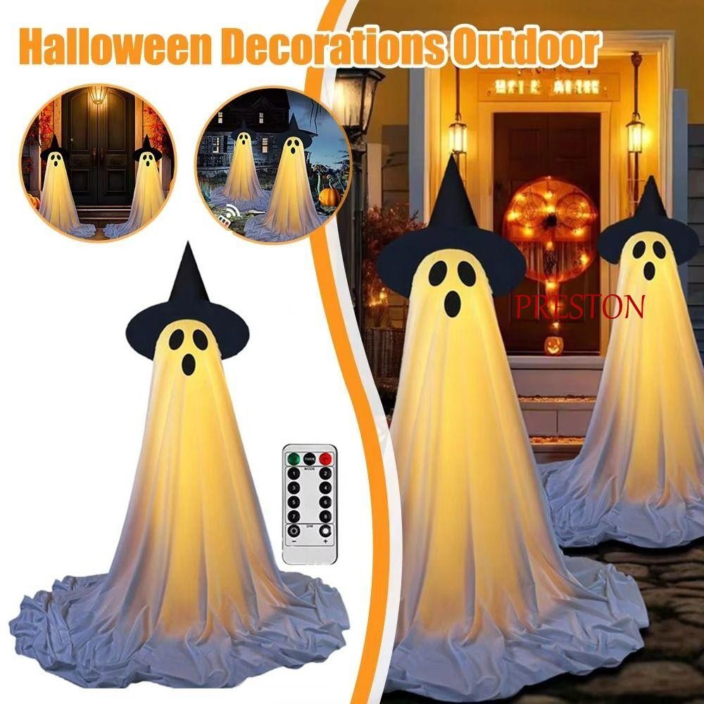 PRESTON Lighted Spooky Ghost Decor, ตลกน่ากลัวฮาโลวีน Ghost เครื่องประดับ, Party Supplies Luminous Creative รีโมทคอนโทรลยืน Ghost Light Home Porch