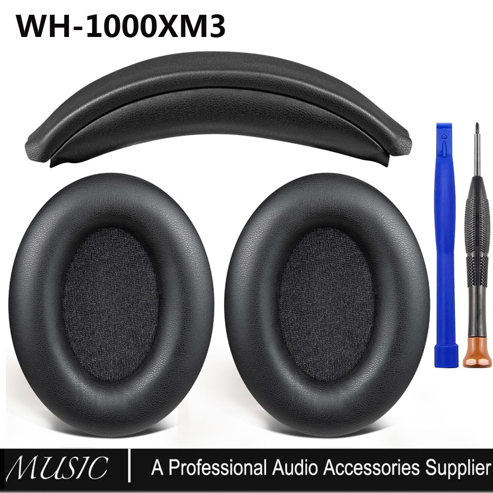 แผ่นรองหูฟัง เบาะ + ที่คาดผม ชุดสํารองสําหรับ Sony WH-1000XM3 (WH1000XM3) หูฟังครอบหู แผ่นรองศีรษะสํารอง & แผ่นรองหูฟังซ่อม - สีดํา