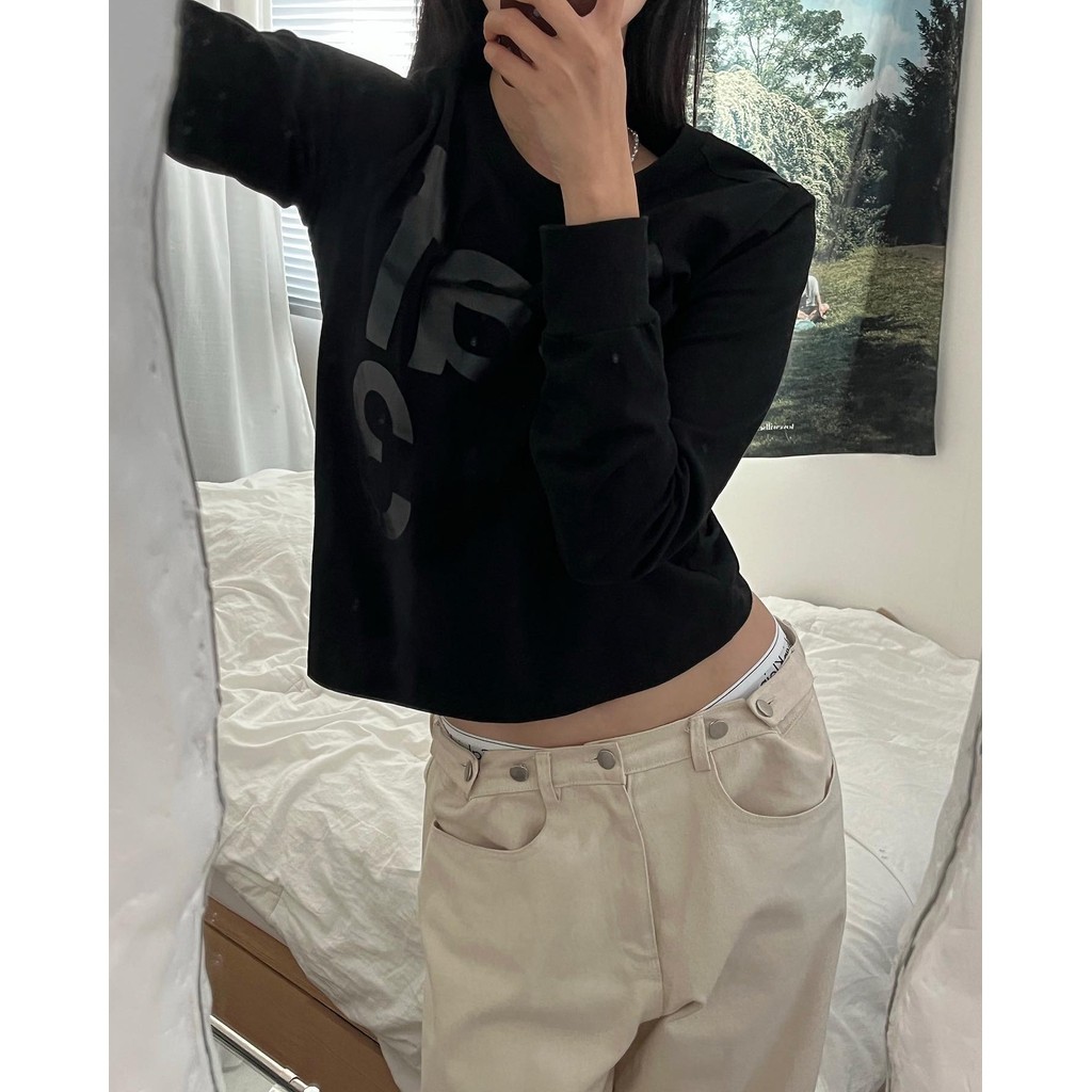 [i4p Studio]เสื้อยืดแขนยาวคอกลม พิมพ์ลายตัวอักษรทั้งด้านหน้าและหลัง