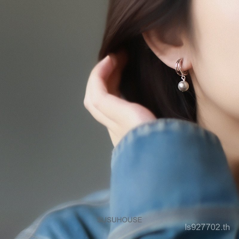 จี้ Pearls High-End สไตล์ยามเย็นสีเทา สร้อยคอโค일แบบยาวสำหรับผู้หญิง ออกแบบด้วยคริสตัลและคลิปหู TCF4