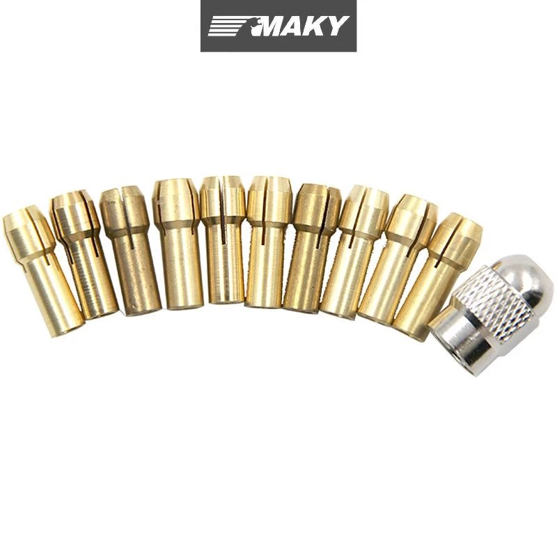 LLPH 11 ชิ้น/เซ็ตเจาะทองเหลือง Collet Chuck Bits สําหรับเครื่องมือโรตารี่ 0.5-3.2 มม.LP