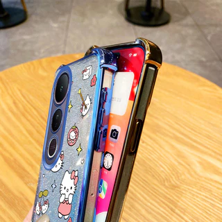 YBDเคสโทรศัพท์นุ่มสําหรับVivo V70 FE V60 Y200 Y300 V40 Lite V50 Lite V50E V40 Pro V30 Proการ์ตูนMickeyและHello Kitty AntiFallถุงลมนิรภัยเกราะป้องกัน