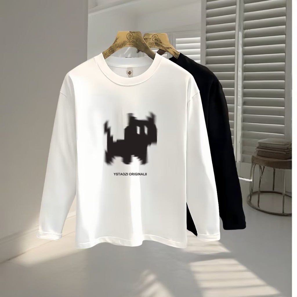 2025 NEW 2025 Fashion New Ins Cat Print Long Sleeve Cotton T-Shirt Men Spring Autumn Trendy Brand Ha