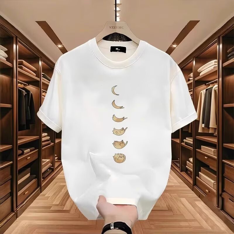 2025 NEW 2025 Simple Short Sleeve Heavy Cotton Versatile Fashion Ins Trend Loose Printed Breathable 