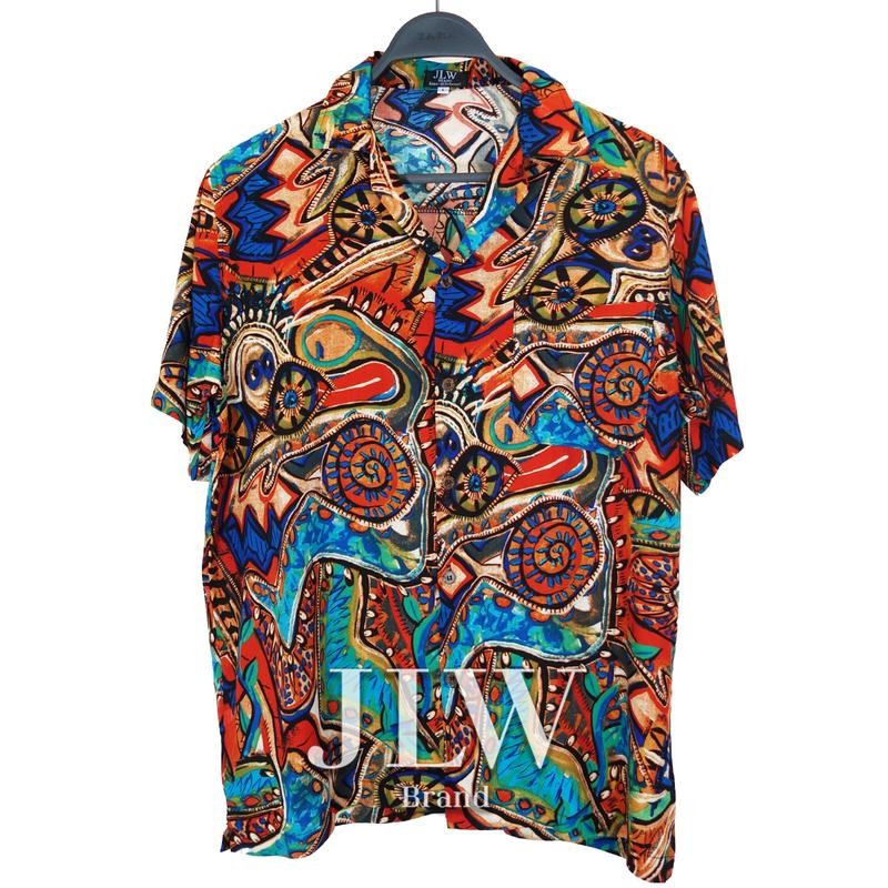 เสื้อฮาวาย ลายงงงง ผ้านิ่ม M L XL Oversize คอฮาวาย JLW BRAND