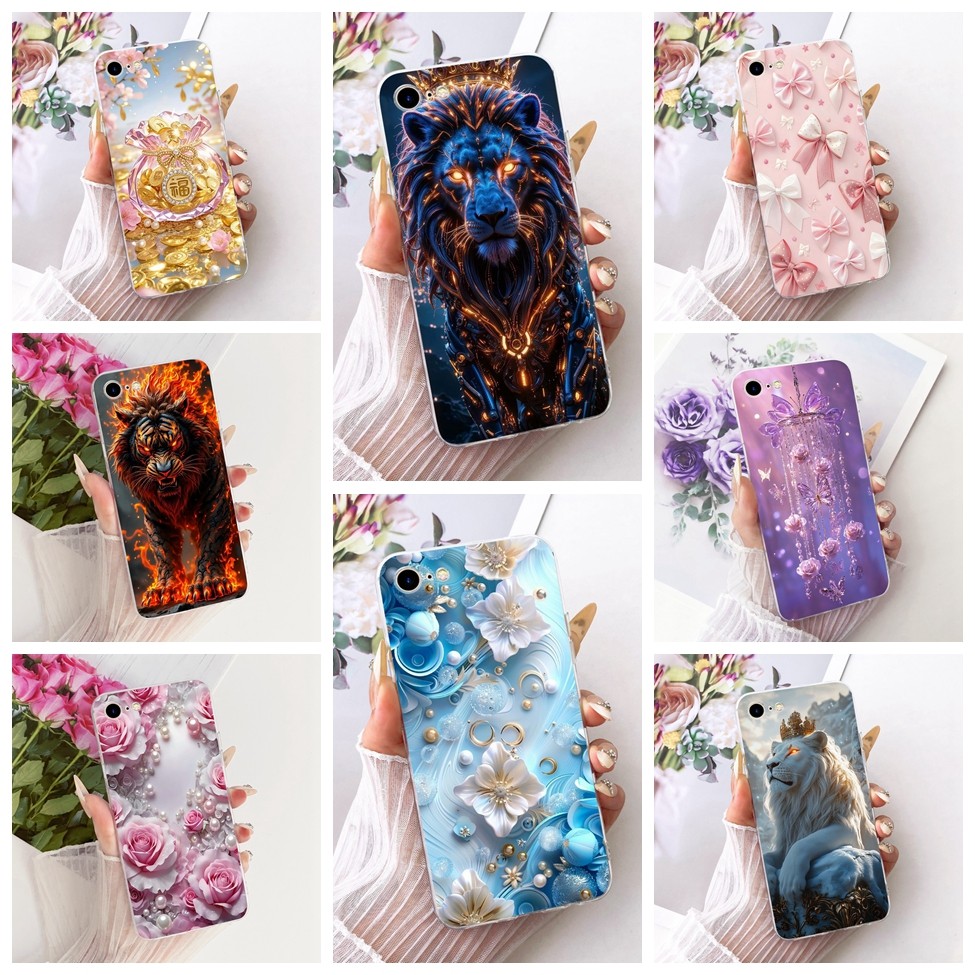 ปลอกใสสําหรับ iPhone 7 A1778 สําหรับ iPhone 8 A1905 กรณีแมวน่ารักแฟชั่นผีเสื้อ 2D ทาสี