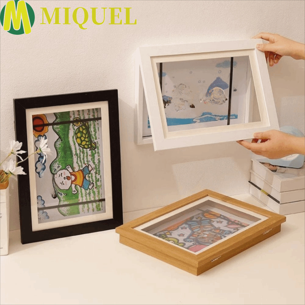 Miqueล Flip Art Photo Frame A4/A3 มีแม่เหล็กและสายยางยืดหยุ่น ใช้งานง่ายสำหรับการตกแต่งภาพถ่ายบนผนัง