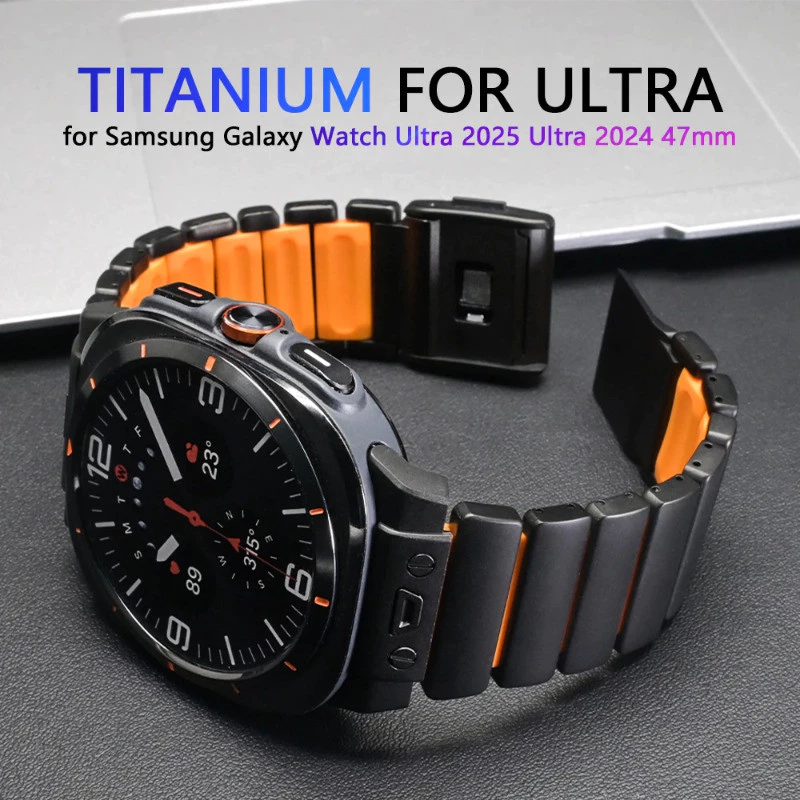 สายไทเทเนียมหรูหราสําหรับ Samsung Galaxy Watch Ultra 2025 Ultra2 ยางธุรกิจสําหรับ GALAXY WATCH ULTRA 47 มม. 2024 สายนาฬิกา