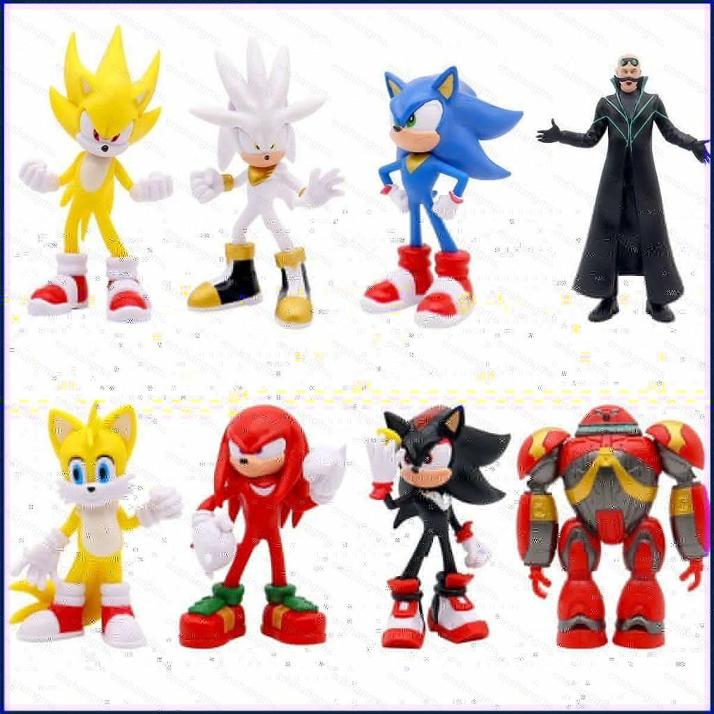 PS1 8pcs Sonic the Hedgehog Action Figure Tails Amy Rose Knuckles the Echidna Shadow the Hedgehog ตุ