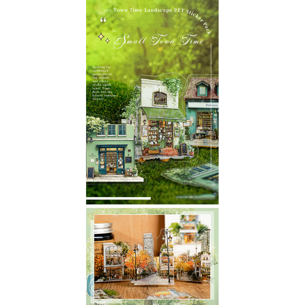 JIANWU Small Town Time Series Vintage House Tree ภูมิทัศน์วัสดุ Collage PET สติกเกอร์ Creative DIY Journal เครื่องเขียน - รูปที่ 4