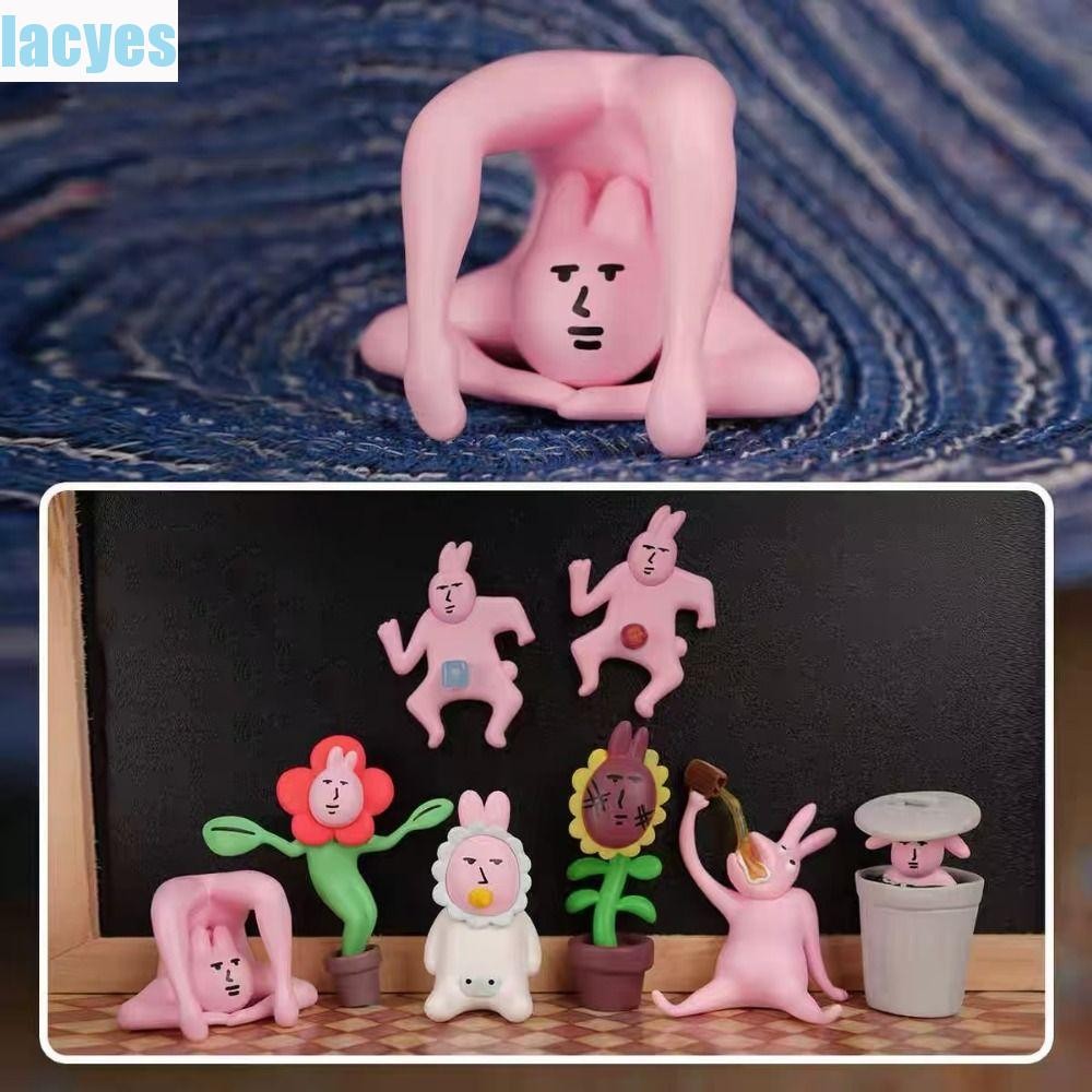 LAYES My Friend Rabbit Action Figure, Collection ตลกตุ๊กตากระต่ายสีชมพู, รูปปั้นการ์ตูนประณีตน่ารัก 