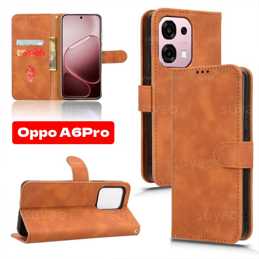 เคส Oppo A6 Pro / A6X / A6 Pro 5G แบบขาตั้ง หนัง PU กันกระแทก กันตก แม่เหล็ก + กระเป๋าสตางค์ ซิลิโคนกันชน