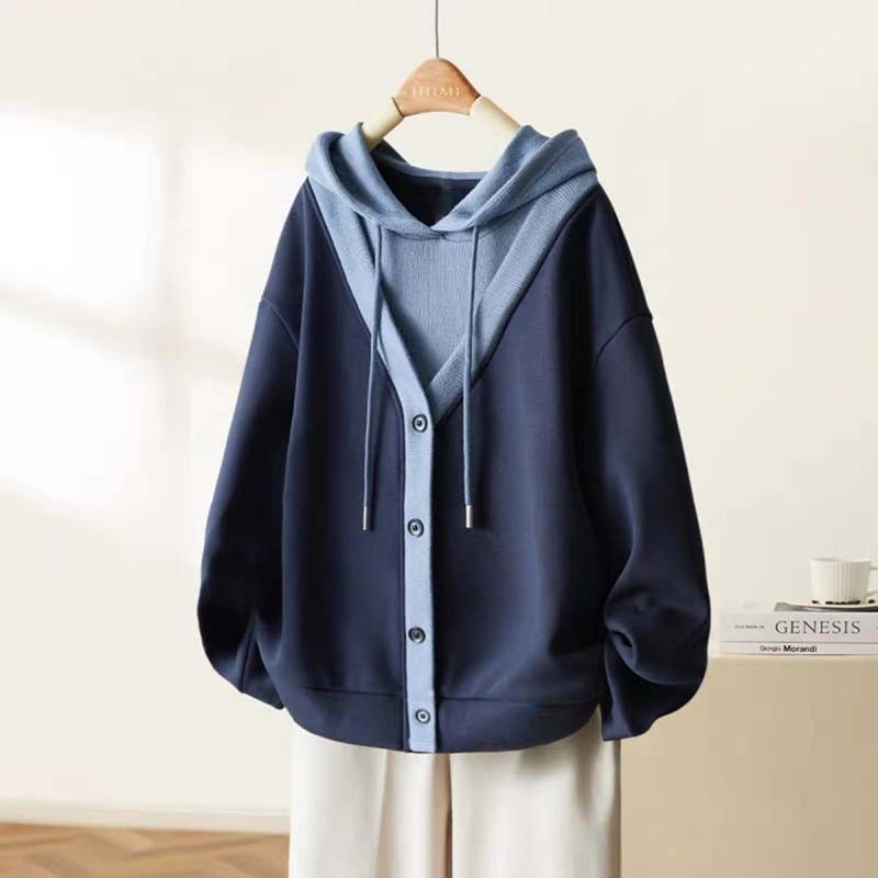 เสื้อฮูดดี้แขนยาวสำหรับผู้หญิง แบบทรงหลวมพร้อมงานปักแพทช์ ใส่ได้ทุกวัน