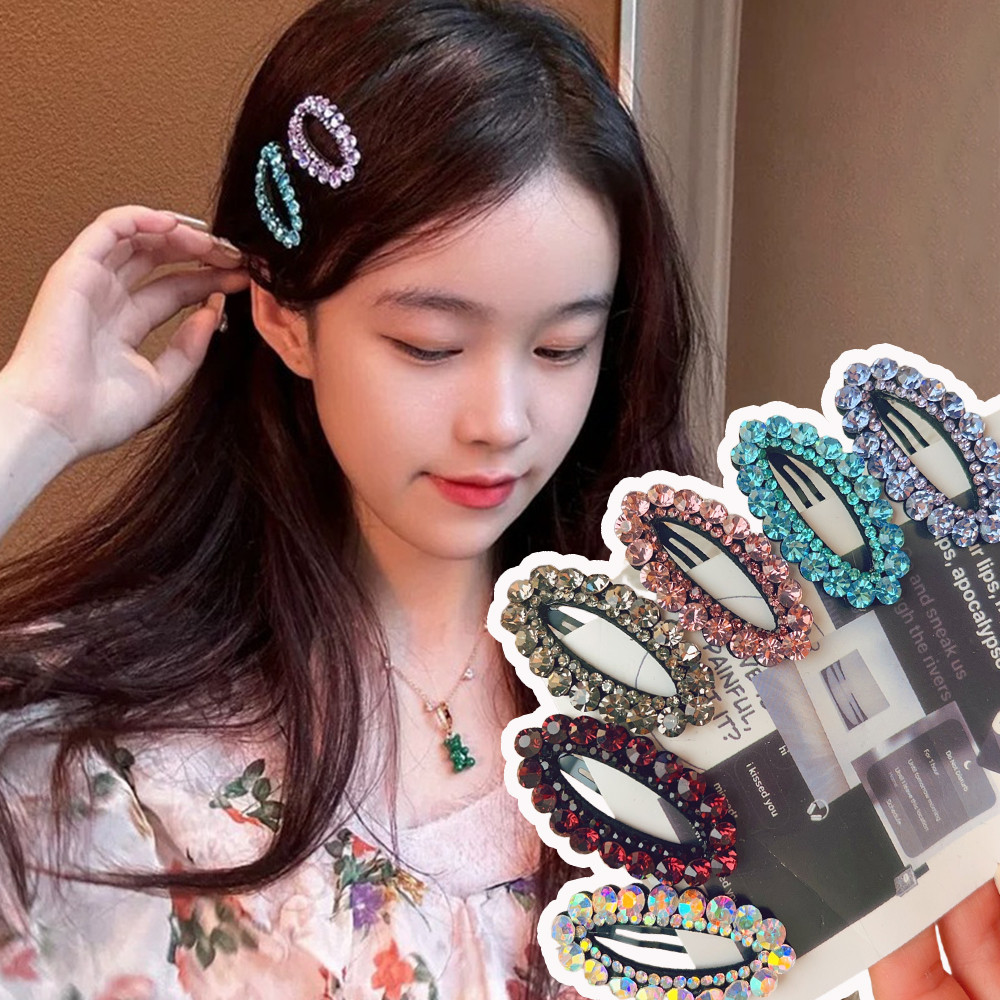 คลิปผมทรงรูปไข่ประกายระยิบระยับ ตกแต่งด้วยคริสตัล เหมาะสำหรับจัดแต่งโบท็อกซ์ด้านข้าง