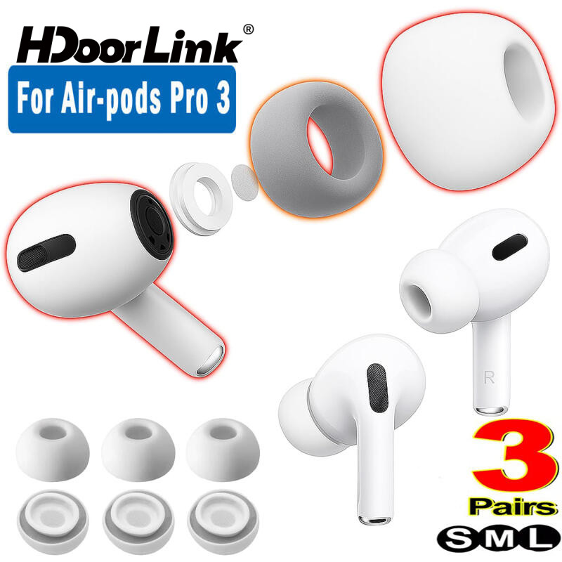 HdoorLink 3 คู่เปลี่ยนเคล็ดลับหูฟังสําหรับ Air/pods Pro 3 หูฟังครอบคลุมซิลิโคนเคล็ดลับหู S/M/L